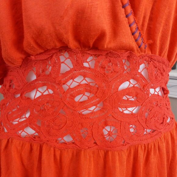 Free People Womens Orange  Embroidered‎ Lace Inset Peplum Top Size Medium - Picture 3 of 16